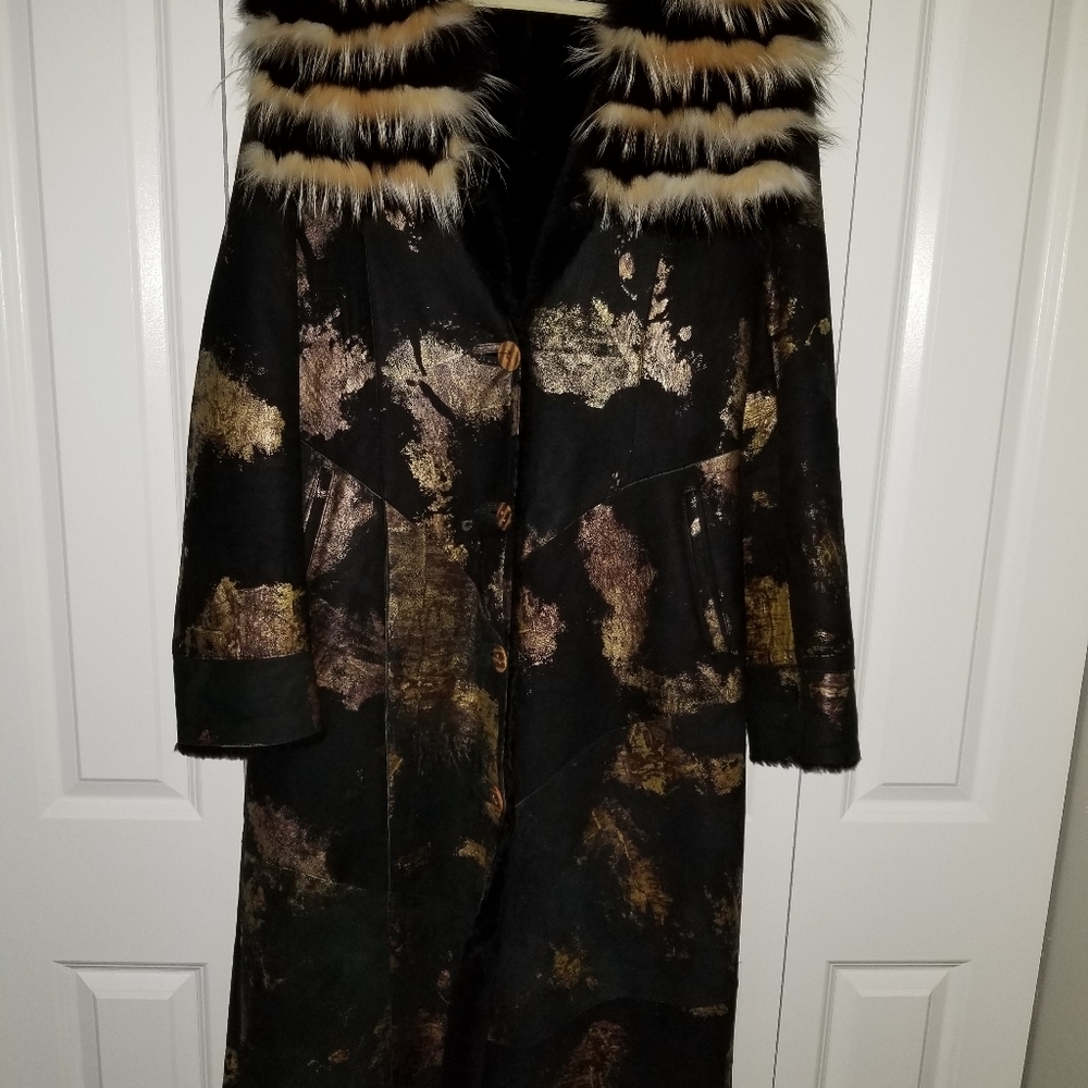 Genuine shearling sheepskin trench coat.